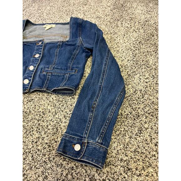 Madewell Denim Square Neck Crop Top, Dark Wash Women’s Small, Button Up Western - Picture 4 of 14
